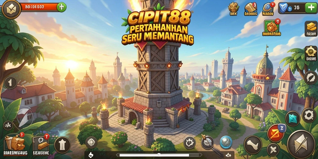 Screenshot gameplay CIPIT88 dengan menara dan musuh yang mendebarkan.