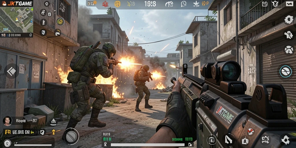 Tampilan gameplay JKTGAME saat pertempuran seru dengan grafis menakjubkan.