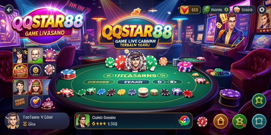 Screenshot utama QQSTAR88 menampilkan dealer profesional dalam permainan Live Casino.