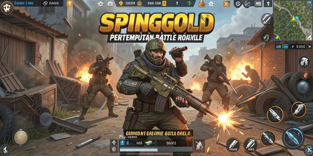 Gameplay seru dalam SPINGOLD dengan pertempuran Battle Royale yang intens.