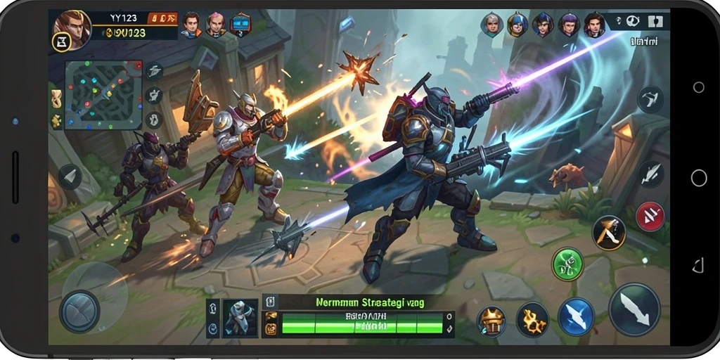 Tampilan gameplay menarik di YY123 saat pertempuran berlangsung.